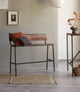 Calia Solid Sheesham Wood with Metal Legs Tall Bar Bench (Natural Finish) - Image 4