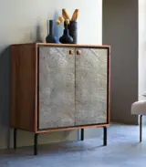Demis Acacia Wood with Metal Stand Bar Cabinet (Natural Finish) - Image 4