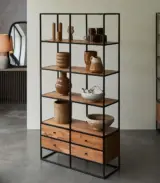 Lagra Solid Acacia Wood with Metal Frame Open Book Shelves Rack (Acacia Varnished) - Image 4