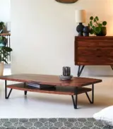 Bannie Solid Sheesham Wood Coffee Table with Metal Legs (Natural Finish) - Image 4