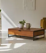Urboun Solid Acacia Wood Coffee Table with Drawer Storage (Natural Finish) - Image 4