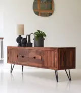 Bannie Solid Sheesham Wood Floor Standing TV Unit (Natural Finish) - Image 4