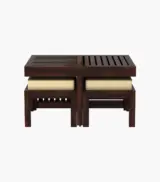 Spyrrow Sheesham Wood Center Table with Two Stools (Walnut Finish) - Image 3