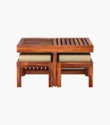 Spyrrow Sheesham Wood Center Table with Two Stools (Honey Finish) - Image 3