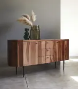 Zade Solid Sheesham Wood and Marble Top Sideboard with Drawer Storage (Honey Finish) - Image 5