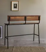 Calia Solid Sheesham Wood with Metal Legs Tall Bar Bench (Natural Finish) - Image 5