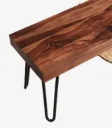 Pelga Solid Sheesham Wood with Metal Legs Bench (Natural Finish) - Image 2