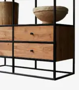 Lagra Solid Acacia Wood with Metal Frame Open Book Shelves Rack (Acacia Varnished) - Image 5