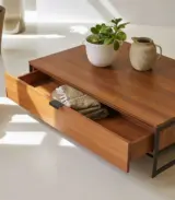 Urboun Solid Acacia Wood Coffee Table with Drawer Storage (Natural Finish) - Image 5