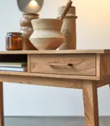 Ozlo Solid Acacia Wood Console Table with Drawer Storage (Natural Finish) - Image 5