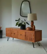 Bannie Solid Acacia Wood Floor Standing TV Unit (Natural Finish) - Image 5