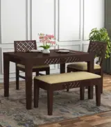 Clambrey Sheesham Wood 4 Seater Cushioned Dining Table Set with Bench (Walnut Finish)