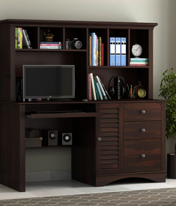 Jerold Study Table with Storage Cabinet and Shelves (Walnut Finish)