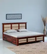 Adolf Sheesham Wood Queen Size Bed with Box Storage (Honey Oak Finish)