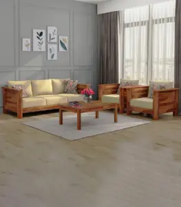 Agenes Sheesham Wood Sofa Set with 3+1+1 Seating (Honey Finish)