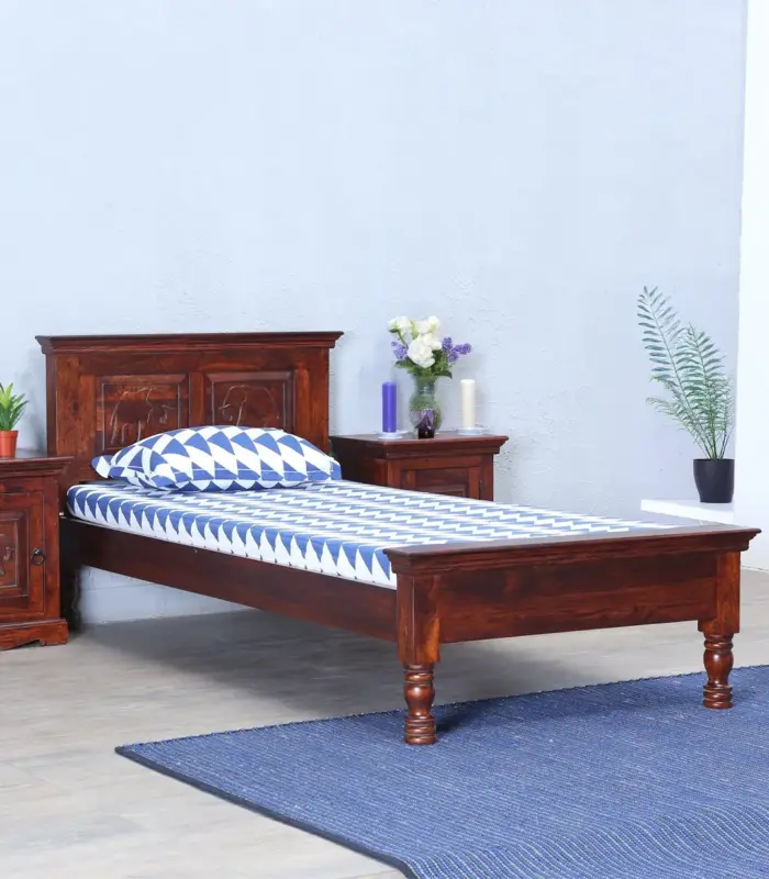 Airavata Sheesham Wood Single Bed without Storage (Honey Oak Finish)