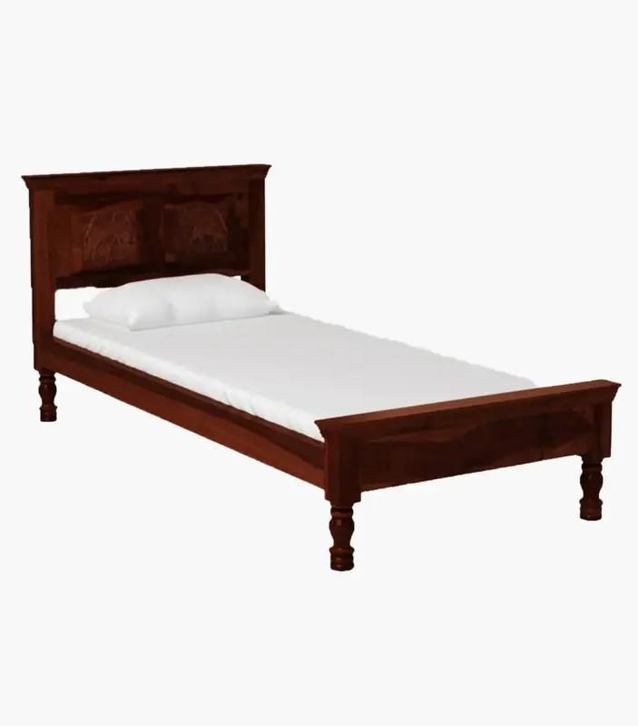 Airavata Sheesham Wood Single Bed without Storage (Honey Oak Finish)