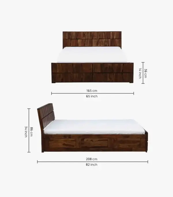 Almen Sheesham Wood Queen Size Bed with Box Storage (Teak Finish)