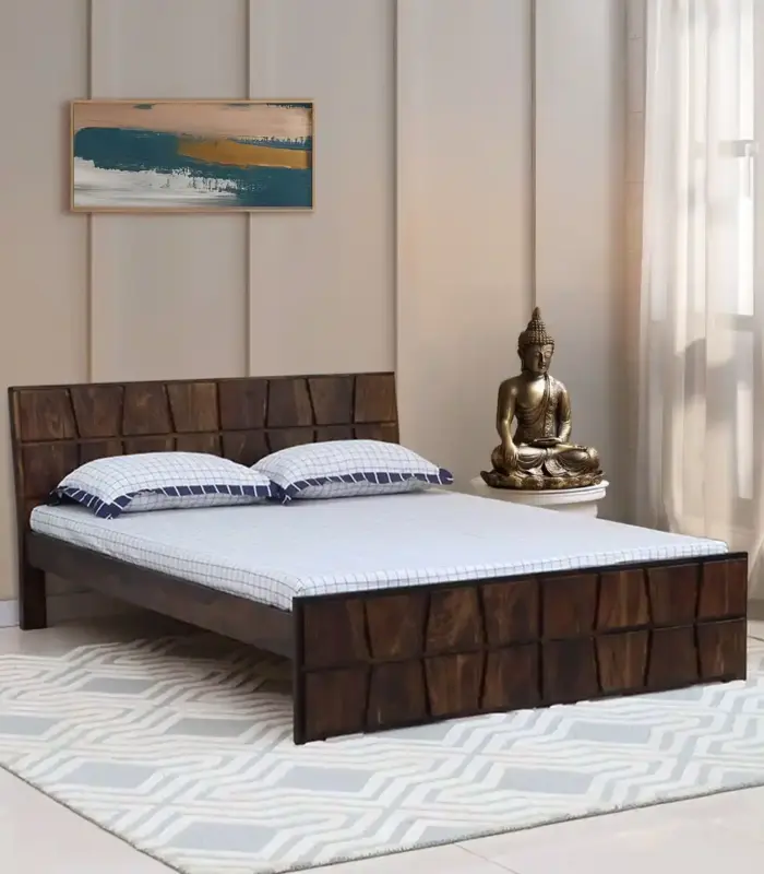 Almen Sheesham Wood Queen Size Bed without Storage (Teak Finish)