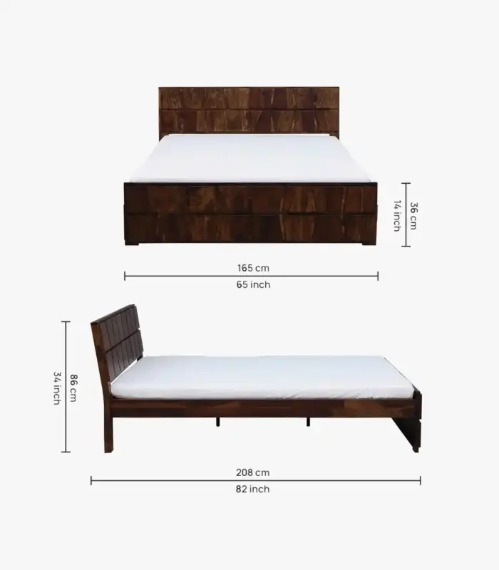 Almen Sheesham Wood Queen Size Bed without Storage (Teak Finish)