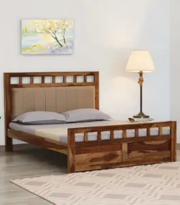 Alyano Sheesham Wood Queen Size Bed without Storage (Rustic Teak Finish)