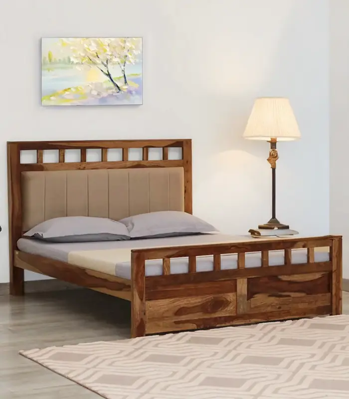 Alyano Sheesham Wood Queen Size Bed without Storage (Rustic Teak Finish)