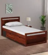 Avyan Sheesham Wood Single Bed with Drawer Storage (Provincial Teak Finish)