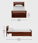 Avyan Sheesham Wood Single Bed with Drawer Storage (Provincial Teak Finish)