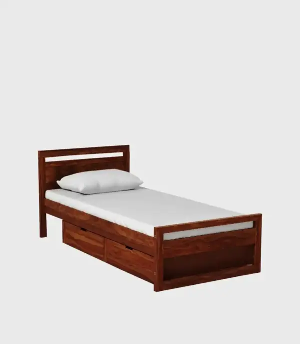 Avyan Sheesham Wood Single Bed with Drawer Storage (Provincial Teak Finish)