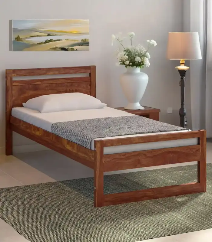 Avyan Sheesham Wood Single Bed without Storage (Provincial Teak Finish)