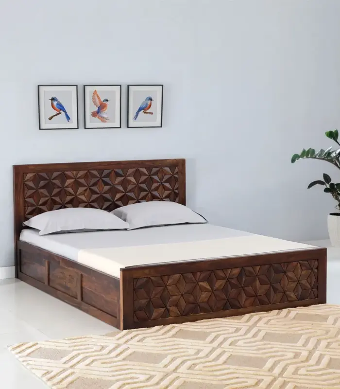 Bairon Sheesham Wood Queen Size Bed with Box Storage (Provincial Teak Finish)