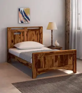 Bisclay Sheesham Wood Single Bed without Storage (Rustic Teak Finish)