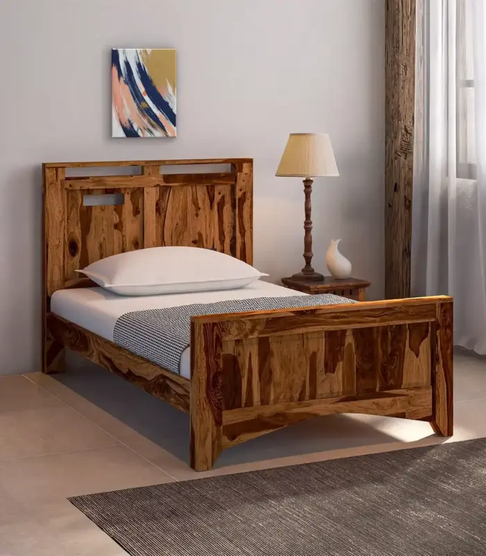 Bisclay Sheesham Wood Single Bed without Storage (Rustic Teak Finish)