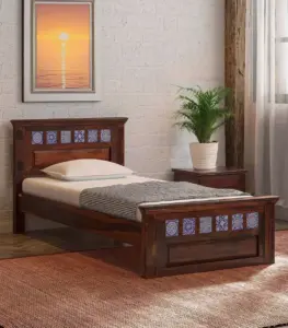 Brion Sheesham Wood Single Bed without Storage (Honey Oak Finish)