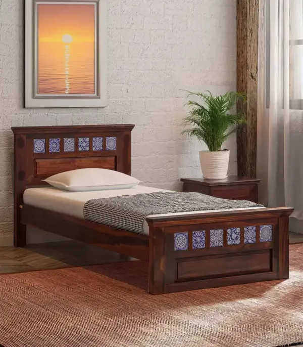 Brion Sheesham Wood Single Bed without Storage (Honey Oak Finish)