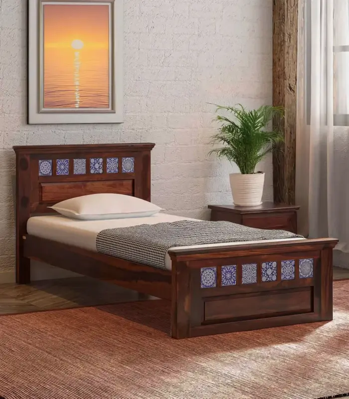 Brion Sheesham Wood Single Bed without Storage (Honey Oak Finish)