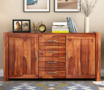 Chevelier Sheesham Wood Sideboard and Cabinet with Four Drawers (Honey Finish)