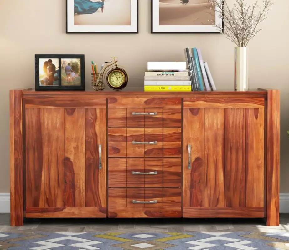 Chevelier Sheesham Wood Sideboard and Cabinet with Four Drawers (Honey Finish)