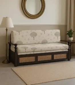 Cochen Solid Wood Sofa Cum Bed (Dark Finish)