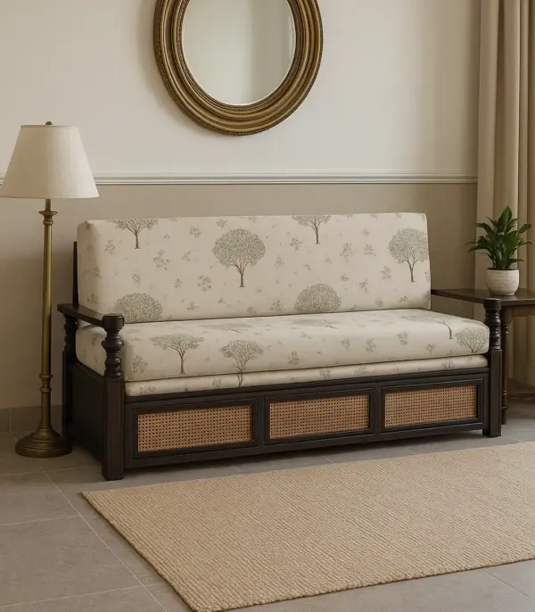 Cochen Solid Wood Sofa Cum Bed (Dark Finish)