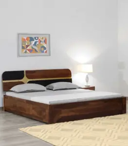 Cortagena Sheesham Wood Queen Size Bed with Box Storage (Provincial Teak Finish)