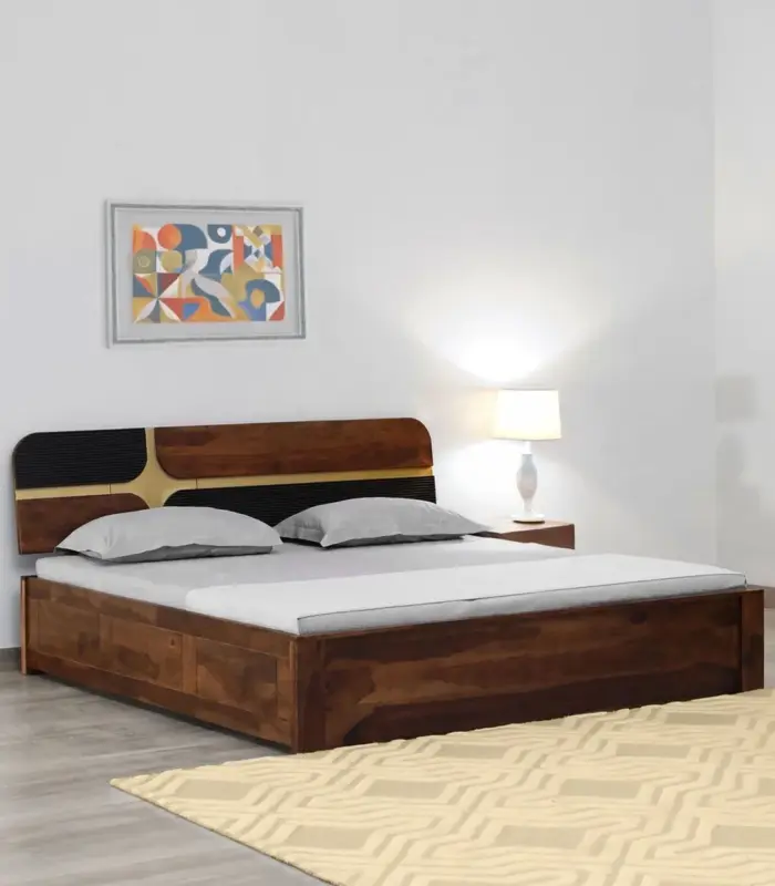 Cortagena Sheesham Wood Queen Size Bed with Box Storage (Provincial Teak Finish)