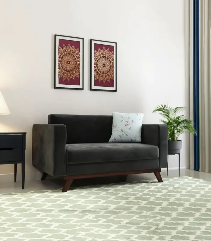 Cyasper Mango Wood with Velvet Fabric Cushion 2 Seater Sofa set (Graphite Grey)