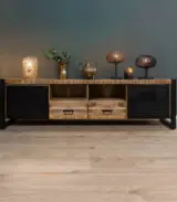 Duro Solid Mango Wood with Metal Frame Floor Standing TV Unit (Natural Finish)