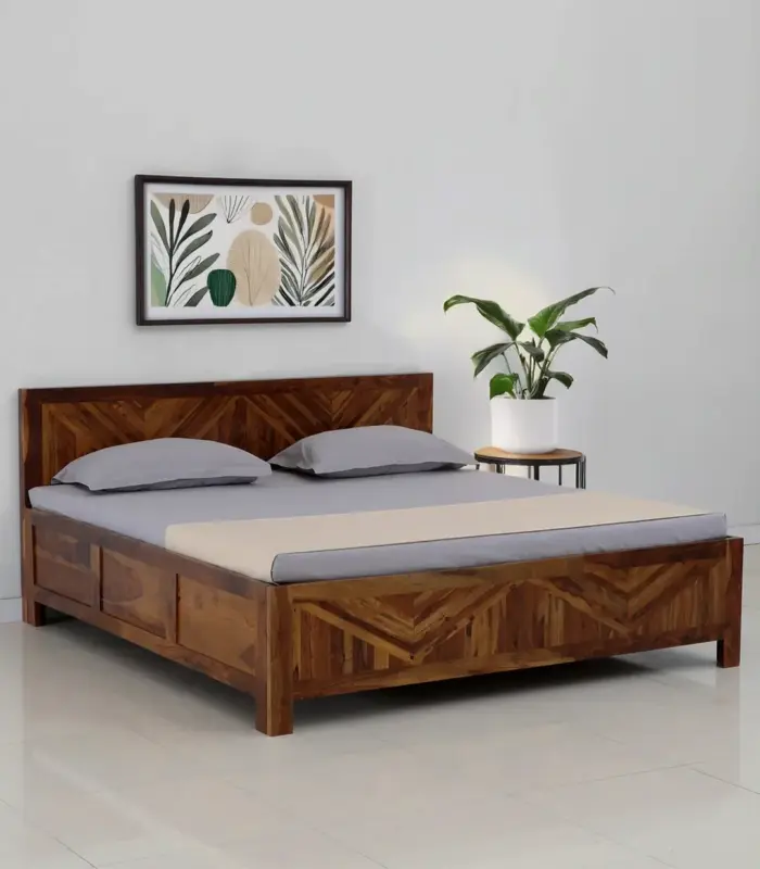 Elfa Sheesham Wood King Size Bed with Box Storage (Honey Finish)