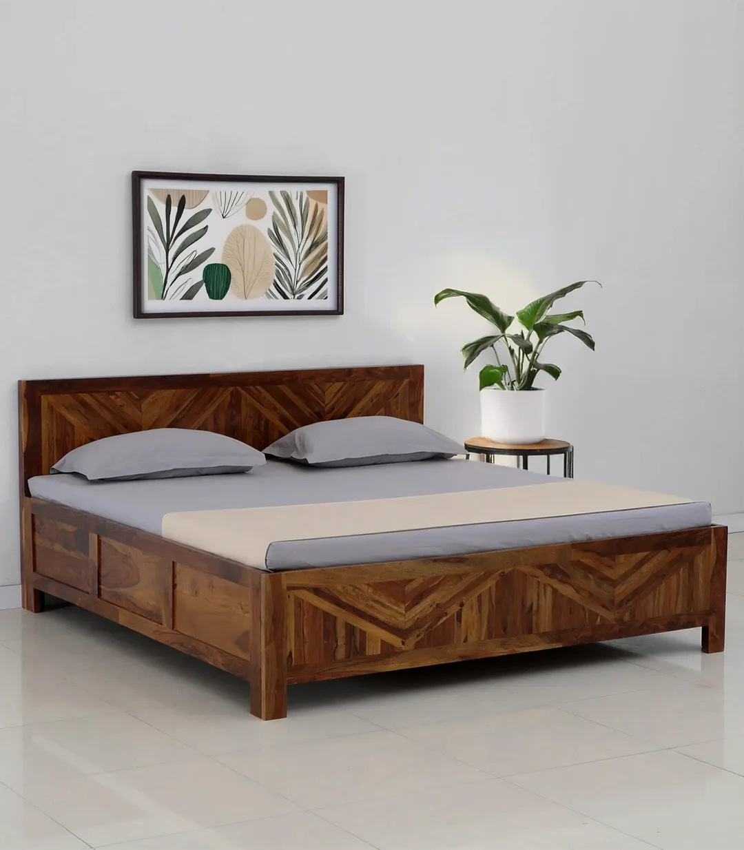Elfa Sheesham Wood King Size Bed with Box Storage (Honey Finish)