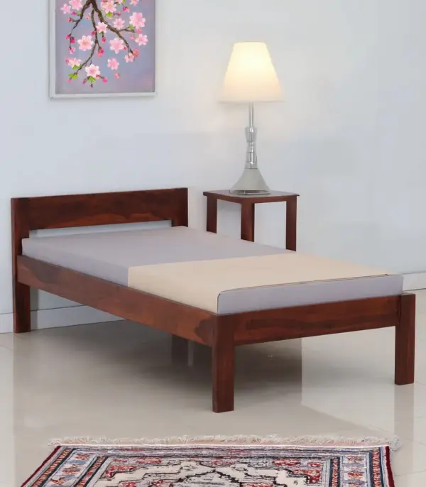 Enikel Sheesham Wood Single Bed without Storage (Honey Oak Finish)