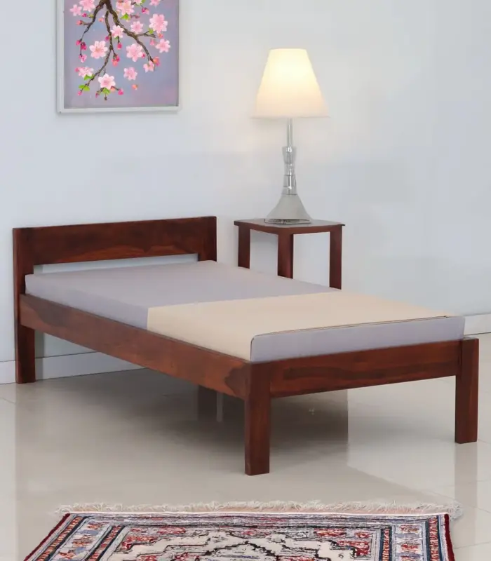 Enikel Sheesham Wood Single Bed without Storage (Honey Oak Finish)
