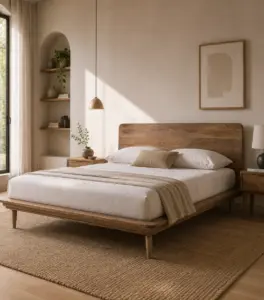 Freshco Solid Mango Wood King Size Bed without Storage (Honey Oak Finish)
