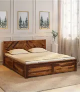 Furion Sheesham Wood Queen Size Bed with Hydraulic Box Storage (Provincial Teak Finish)
